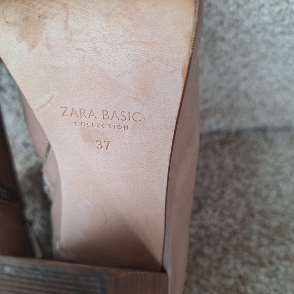 Zara Womens Tan Leather Pointed Toe Block Heel Side Zip Bootie Womens Size 6.5 - Picture 7 of 9